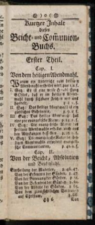 Kurtzer Inhalt dieses Beicht- und Com¯ union-Buchs.