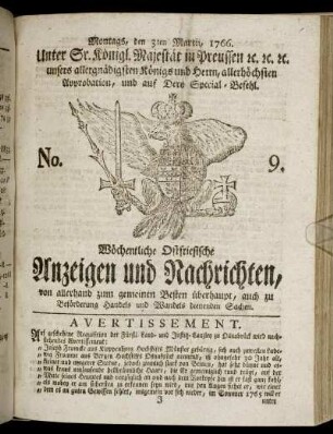 No. 9. Montags, den 3ten Martii, 1766.