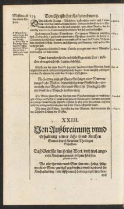 XXIII. Von Außbreittung unnd Erhaltung reiner Lehr unnd Kirchen Gottes/ durch fürnemer Theologen Schrifften.
