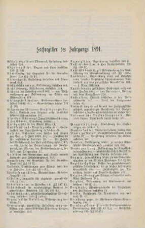 Sachregister des Jahrgangs 1891