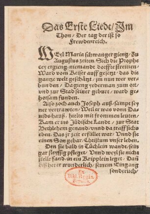 Das Erste Liedt/ Jm || Thon/ Der Tag der ist so || Frewdenreich. ||