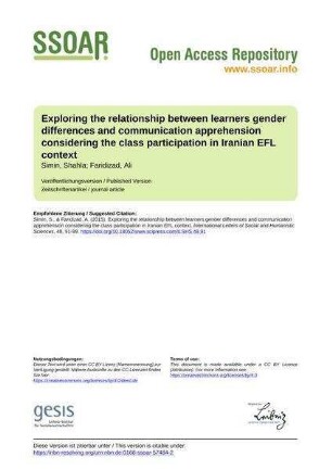 Exploring the relationship between learners gender differences and communication apprehension considering the class participation in Iranian EFL context