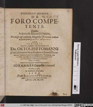 Disputatio Iuridica. De Foro Competente
