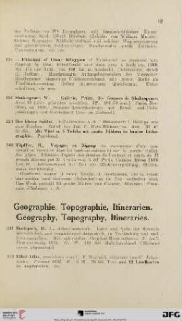 Geographie, Topographie, Itinerarien (Nr. 241-268)