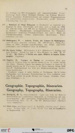 Geographie, Topographie, Itinerarien (Nr. 241-268)
