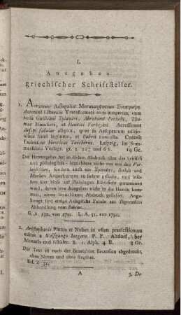 I. Ausgaben griechischer Schriftsteller.