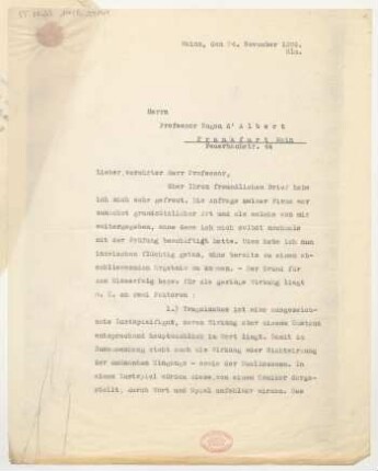 Brief an Eugen d' Albert : 24.11.1926