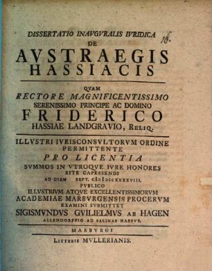Dissertatio Inavgvralis Ivridica De Avstraegis Hassiacis