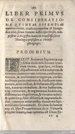 Liber Primus de Consideratione Quintae Essentiae...