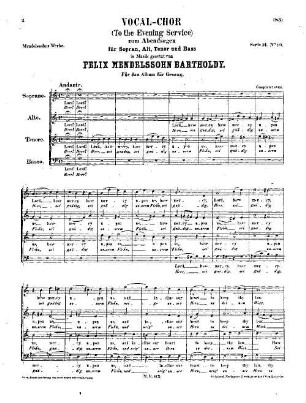 Felix Mendelssohn-Bartholdys Werke, 14,C,113. Nr. 113, Vocal-Chor zum Abendsegen. - 3 S. - Pl.-Nr. M.B.113