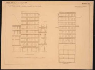 Augustusplatz, Leipzig Bankhaus Kroch (Westseite): Bankhaus Kroch, Schnitt, Ansichten 1:100 (von Inv.Nr. 5313)