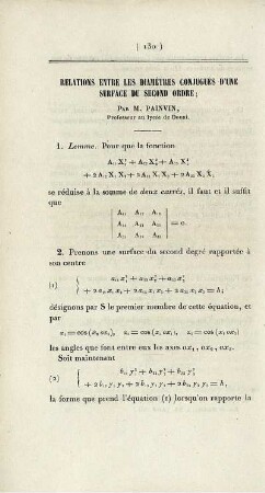 Relations entre les diamètres conjugues d'une surface du second ordre.