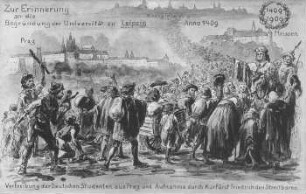 Zur Erinnerung an die Begründung der Universität zu Leipzig: Vertreibung der Deutschen Studenten aus Prag und Aufnahme durch Kurfürst Friedrich den Streitbaren