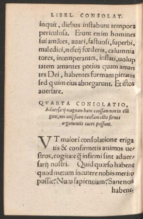 Quarta Consolatio, Adversarii magnam hanc caussam non in elligunt ...