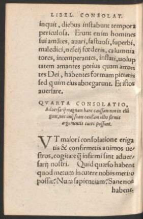 Quarta Consolatio, Adversarii magnam hanc caussam non in elligunt ...