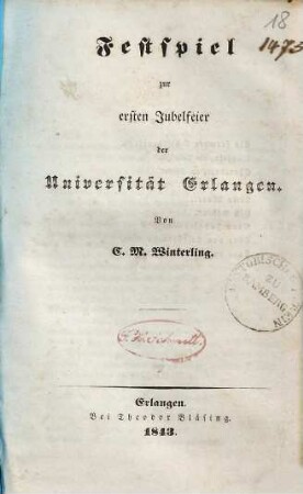 Festspiel zur ersten Jubelfeier der Universität Erlangen