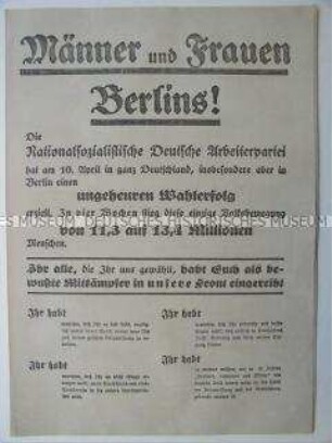 Flugschrift der NSDAP zu den Preußischen Landtagswahlen