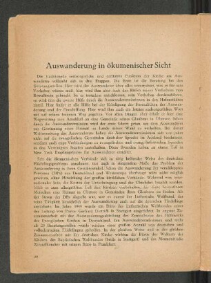 Auswanderung in ökumenischer Sicht