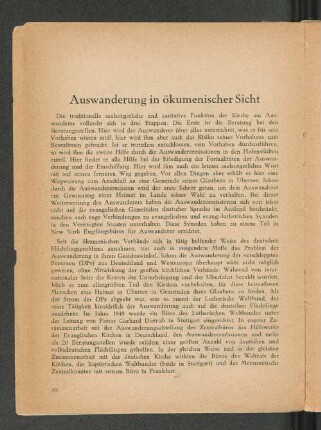 Auswanderung in ökumenischer Sicht