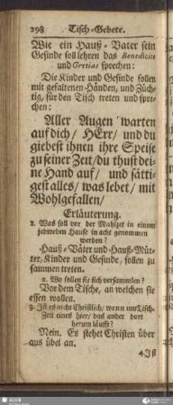 Wie ein Hauß-Vater sein Gesinde soll lehren das Benedicite und Gratias sprechen