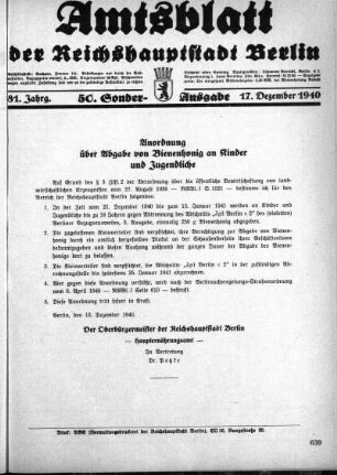 50. Sonder-Ausgabe, 17. Dezember 1940