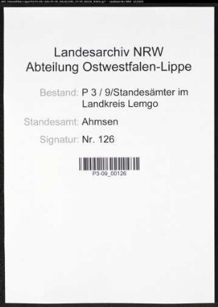 Sterberegister Standesamt Ahmsen