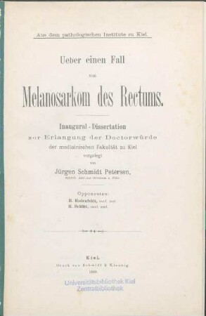 Ueber einen Fall von Melanosarkom des Rectums