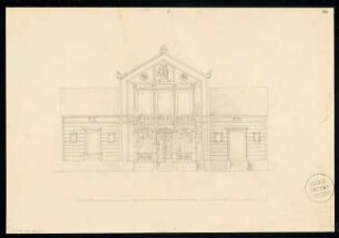 Schützenhaus Monatskonkurrenz Mai 1832: Aufriss Vorderansicht; Maßstabsleiste