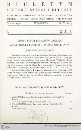 Zbiory Sekcji Pomiarów Zakładu Architektury Polskiej i Historji Sztuki P. W.