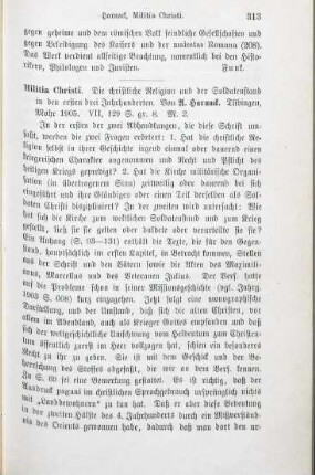 313-314 [Rezension] Harnack, Adolf von, Militia Christi