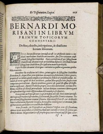 Bernardi Morisani In Librum Primum Topicorum Commentarii