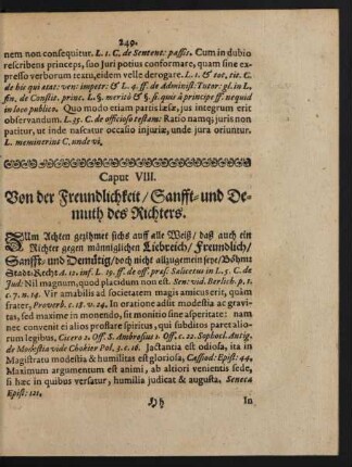 Caput VIII. Von der Freundlichkeit/ Sanfft- und Demuth des Richters.