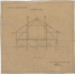 Littmann, Max; Bocksberg; Stallgebäude und Bauernhaus - Bauernhaus, Dach (Schnitt)