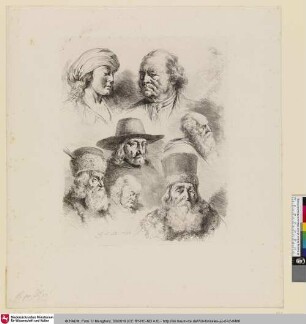 [Feuille d'études. Sept têtes, dont celle d'une jeune femme coiffée d'un turban]