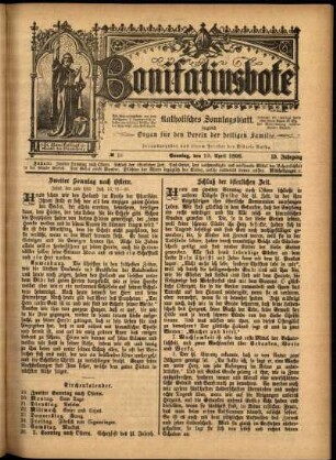 Erste Ausgabe vom Sonntag, den 19. April 1896.
