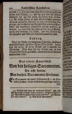 Die erste Lection. Von den heil. Sacramenten überhaupt. - Die fünfte Lection. Von dem Sacramente des Altars.