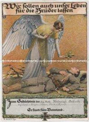 Gedenkblatt für gefallene deutsche Soldaten des 1. Weltkrieges