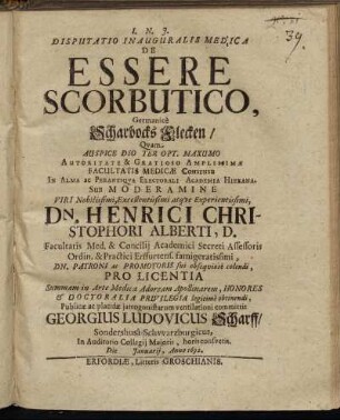 Disputatio Inauguralis Medica De Essere Scorbutico, Germanice Scharbocks Flecken
