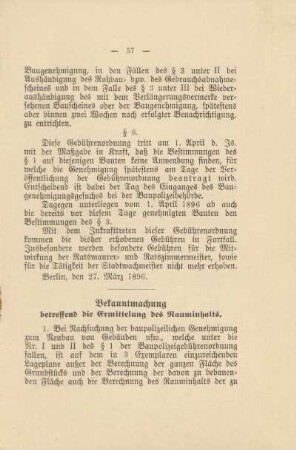 Bekanntmachung betreffend die Ermittelung des Rauminhalts