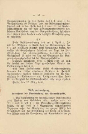 Bekanntmachung betreffend die Ermittelung des Rauminhalts