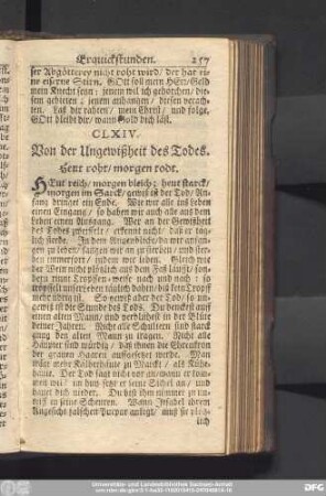 CLXIV. Von der Ungewißheit des Todes. Heut roht, morgen todt.