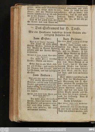 Das Sakrament der H. Taufe. Wie ein Hausvater dasselbige seinem Gesinde einfältiglich fürhalten soll.