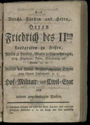 Hof- Militair- und Civil-Etat nebst andern gemeinnuetzigen Sachen