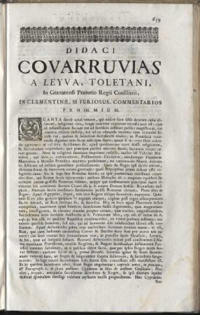 Didaci Covarruvias ... In Clementinae, Si Furiosus, Commentarios Prooemium