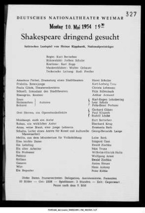 Shakespeare dringend gesucht