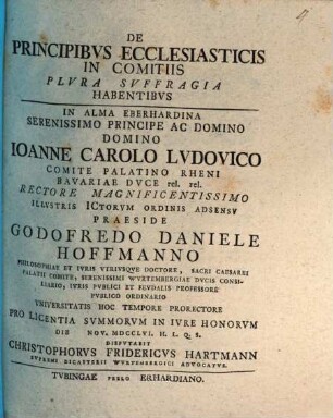 De Principibvs Ecclesiasticis In Comitiis Plvra Svffragia Habentibvs