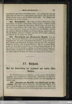 XV. Abschnitt. Von der Zubereitung der Flammeri und kalten süßen Speisen