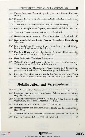 Metallarbeiten und Verschiedenes (Nr. 262-296)