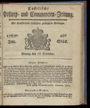 48tes Stueck, Montag den 1ten December. 1783