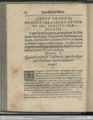 Caput Primum. De Scriptura Sacra, Et Verbo Dei Scripto Praedicato